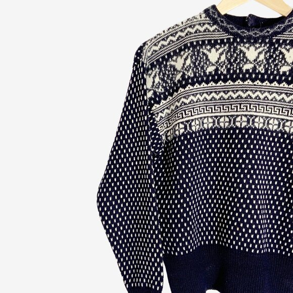Vintage ESPRIT Navy and White Fair Isle Sweater / Cotton, Wool, Angora / Small - Picture 10 of 11